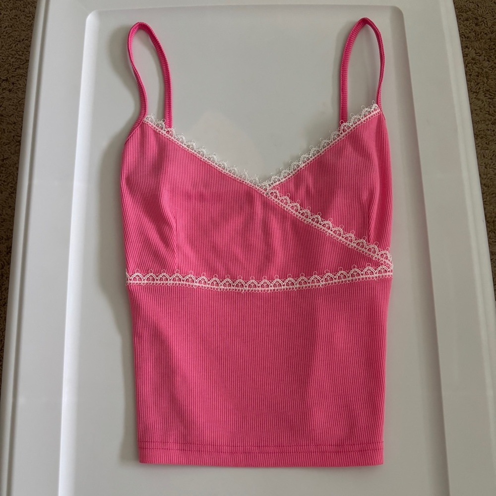 Pink Asymmetrical Crop Camisole. Never worn. Size XL.